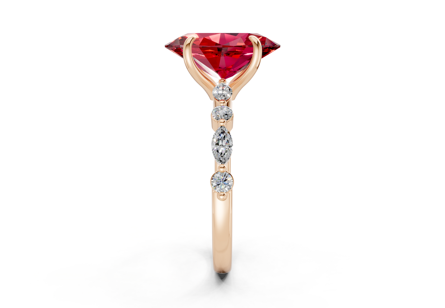 Aetheria Ruby Gemstone Accent Oval Cut 2mm Engagement Ring