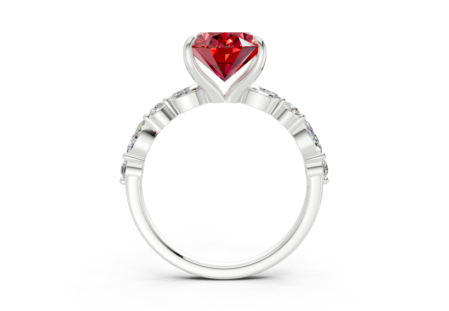 Aetheria Ruby Gemstone Accent Oval Cut 2mm Engagement Ring
