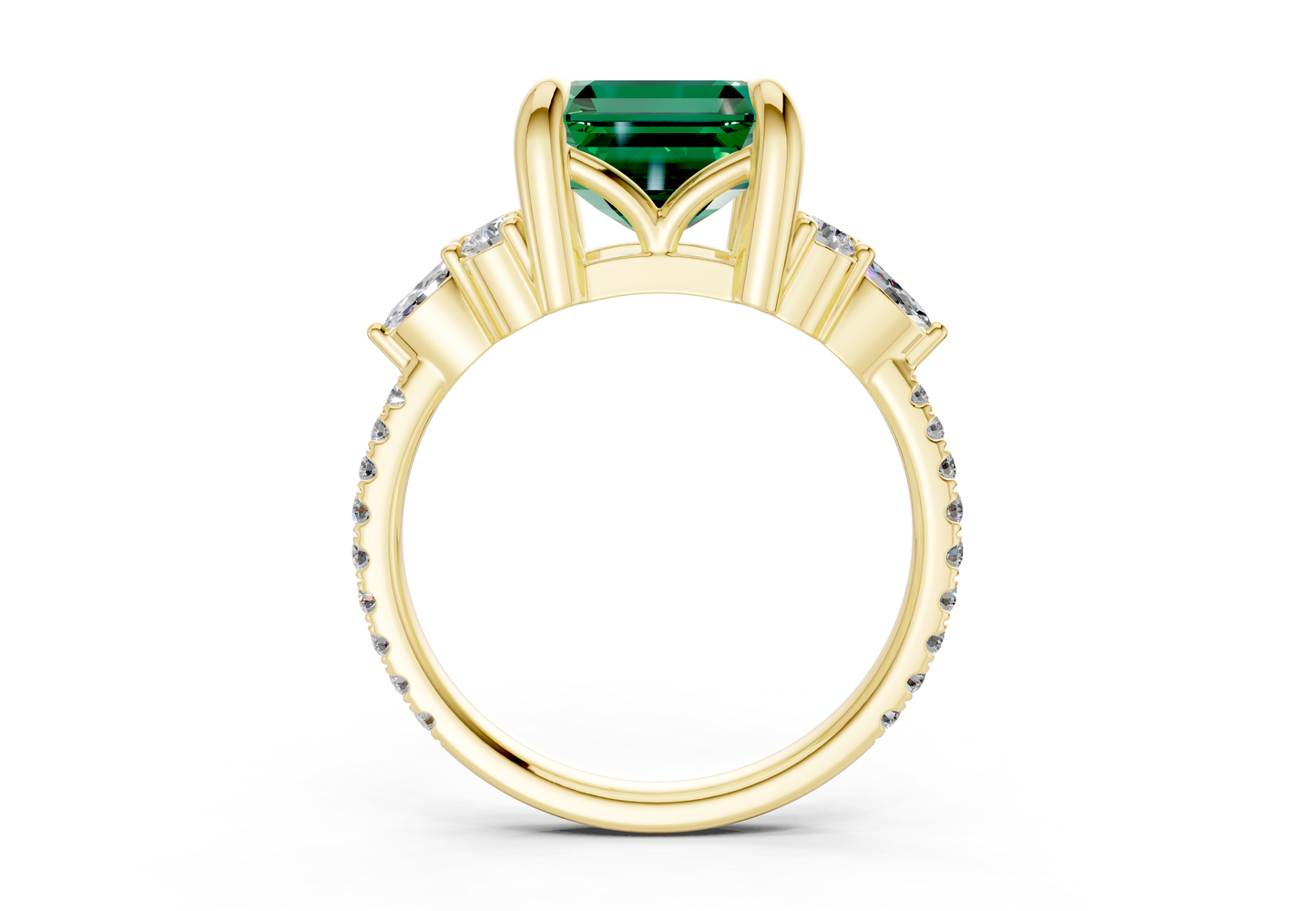 Zephyrine Emerald Gemstone Accent Asscher Cut 1.9mm Engagement Ring