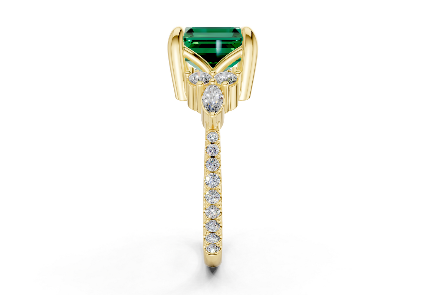 Zephyrine Emerald Gemstone Accent Asscher Cut 1.9mm Engagement Ring