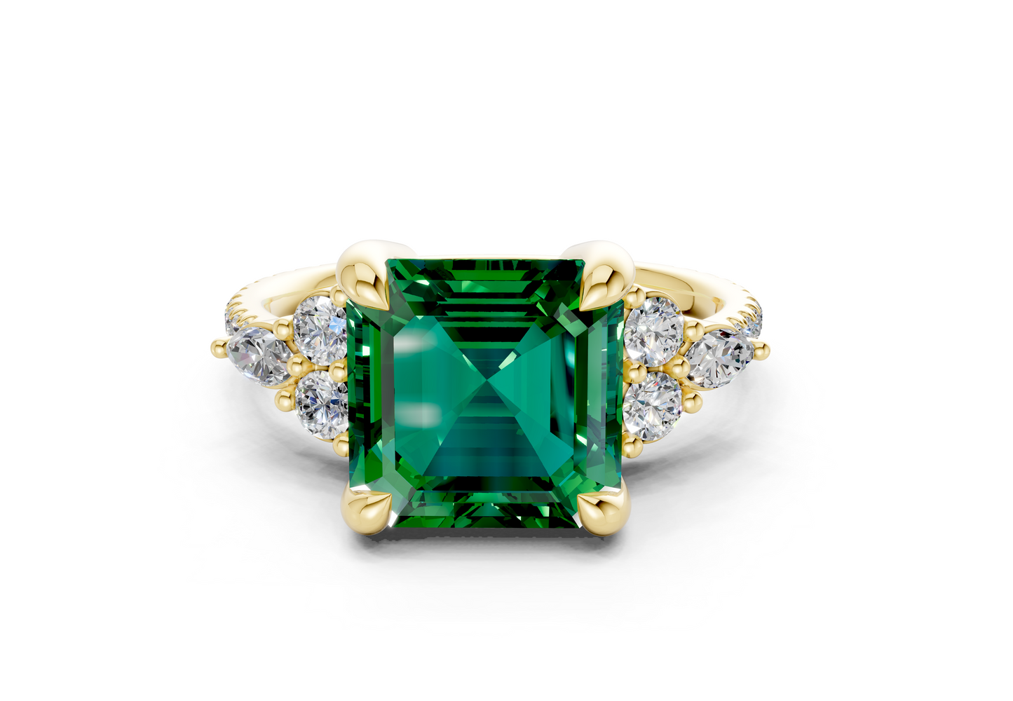 Zephyrine Emerald Gemstone Accent Asscher Cut 1.9mm Engagement Ring