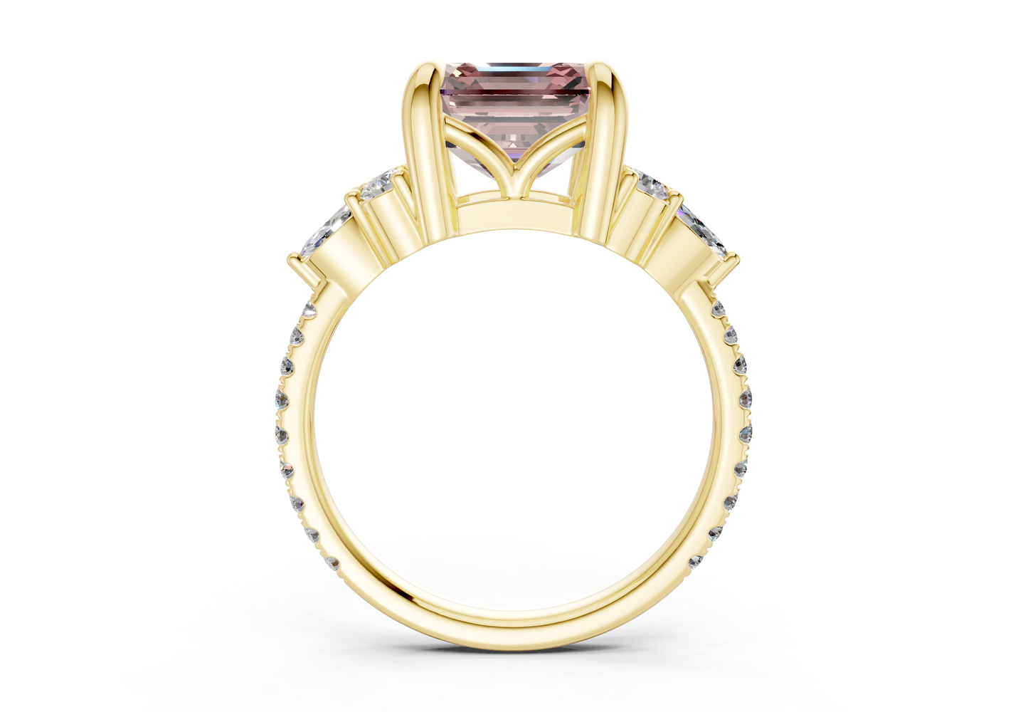 Zephyrine Pink Diamond Accent Asscher Cut 1.9mm Engagement Ring