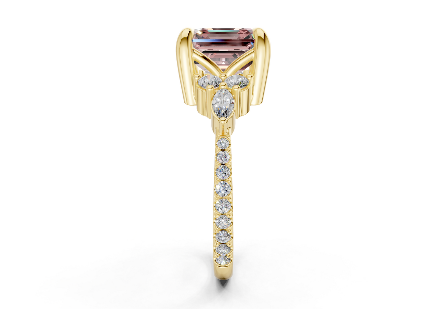 Zephyrine Pink Diamond Accent Asscher Cut 1.9mm Engagement Ring