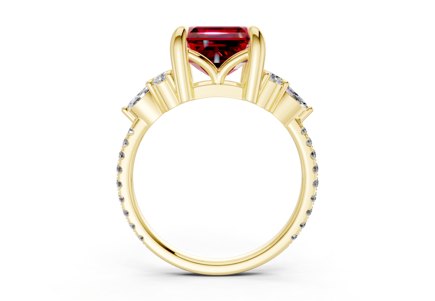 Zephyrine Ruby Gemstone Accent Asscher Cut 1.9mm Engagement Ring