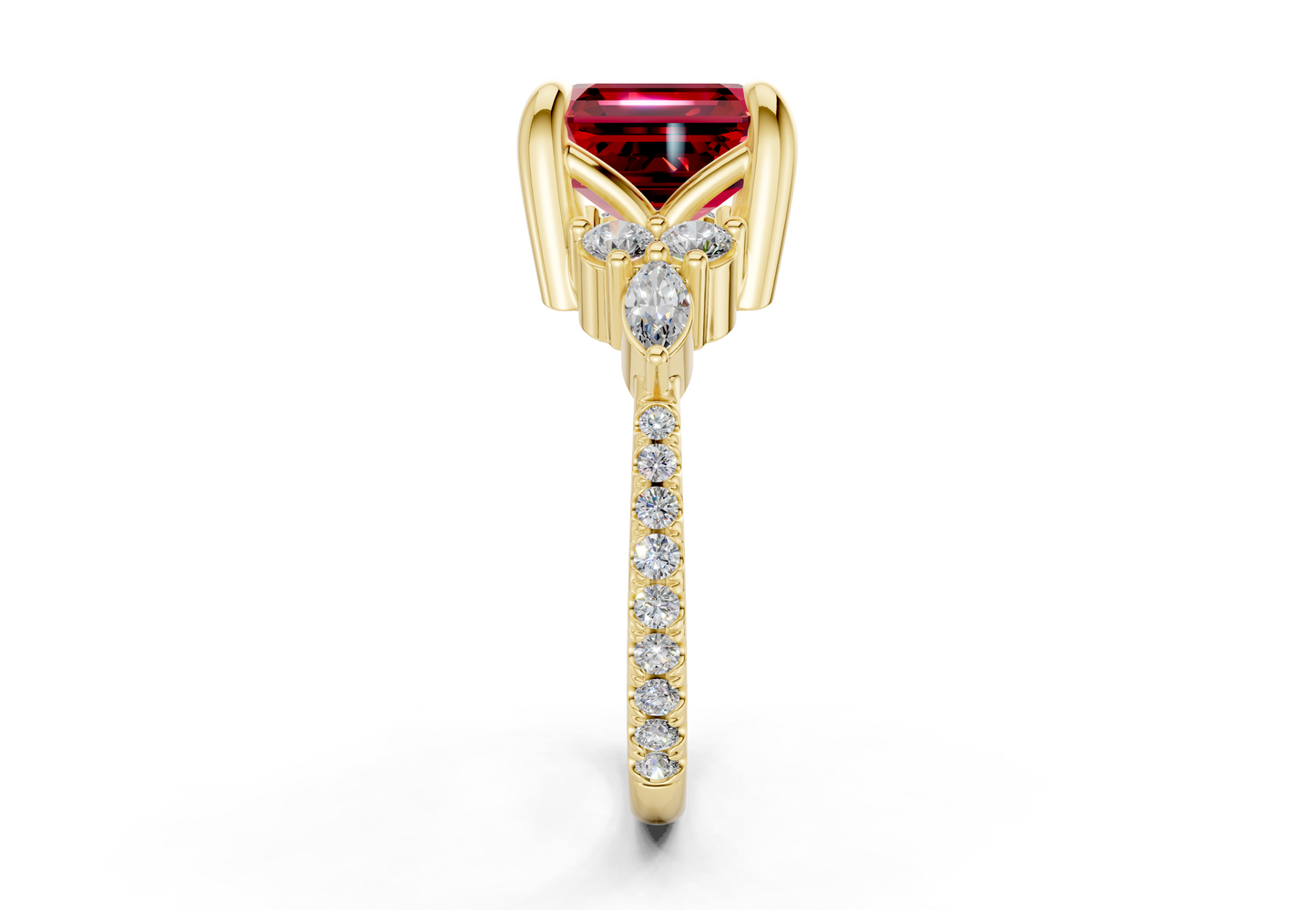 Zephyrine Ruby Gemstone Accent Asscher Cut 1.9mm Engagement Ring