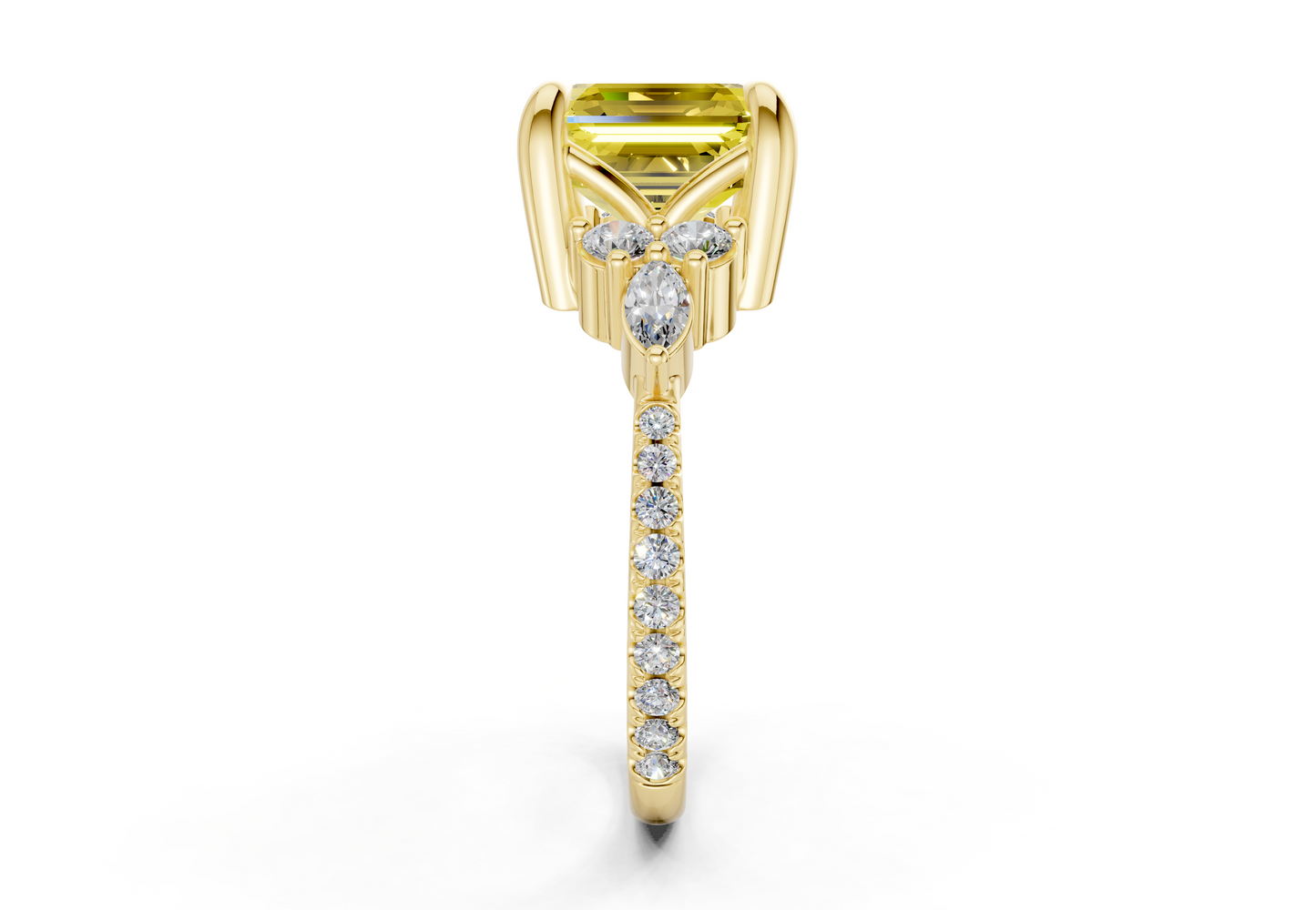 Zephyrine Yellow Diamond Accent Asscher Cut 1.9mm Engagement Ring