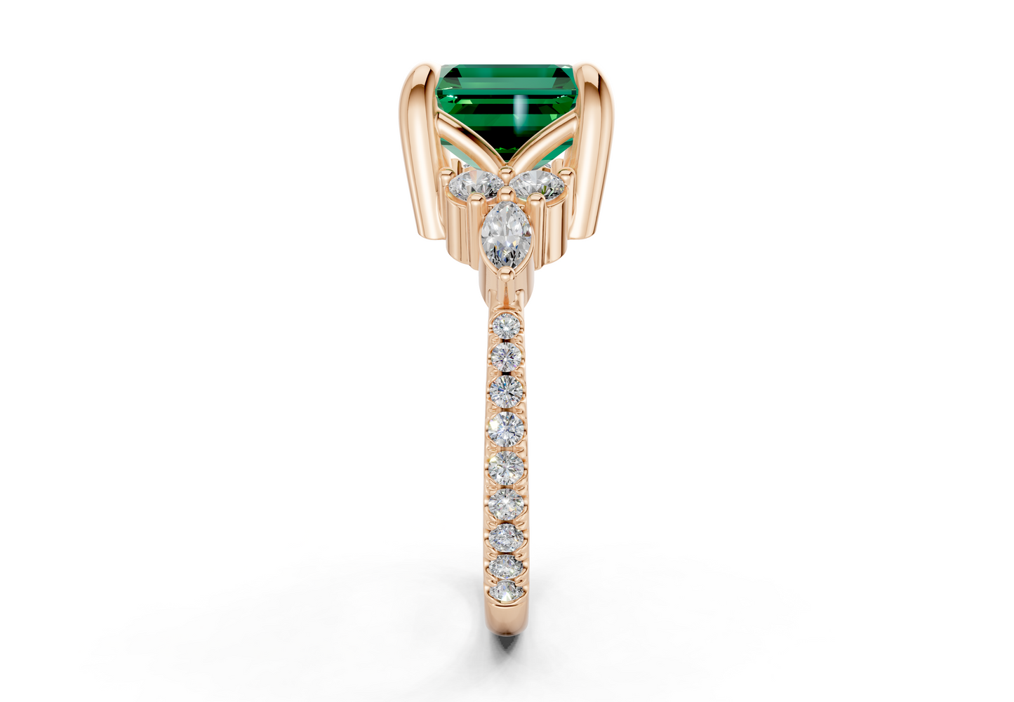 Zephyrine Emerald Gemstone Accent Asscher Cut 1.9mm Engagement Ring