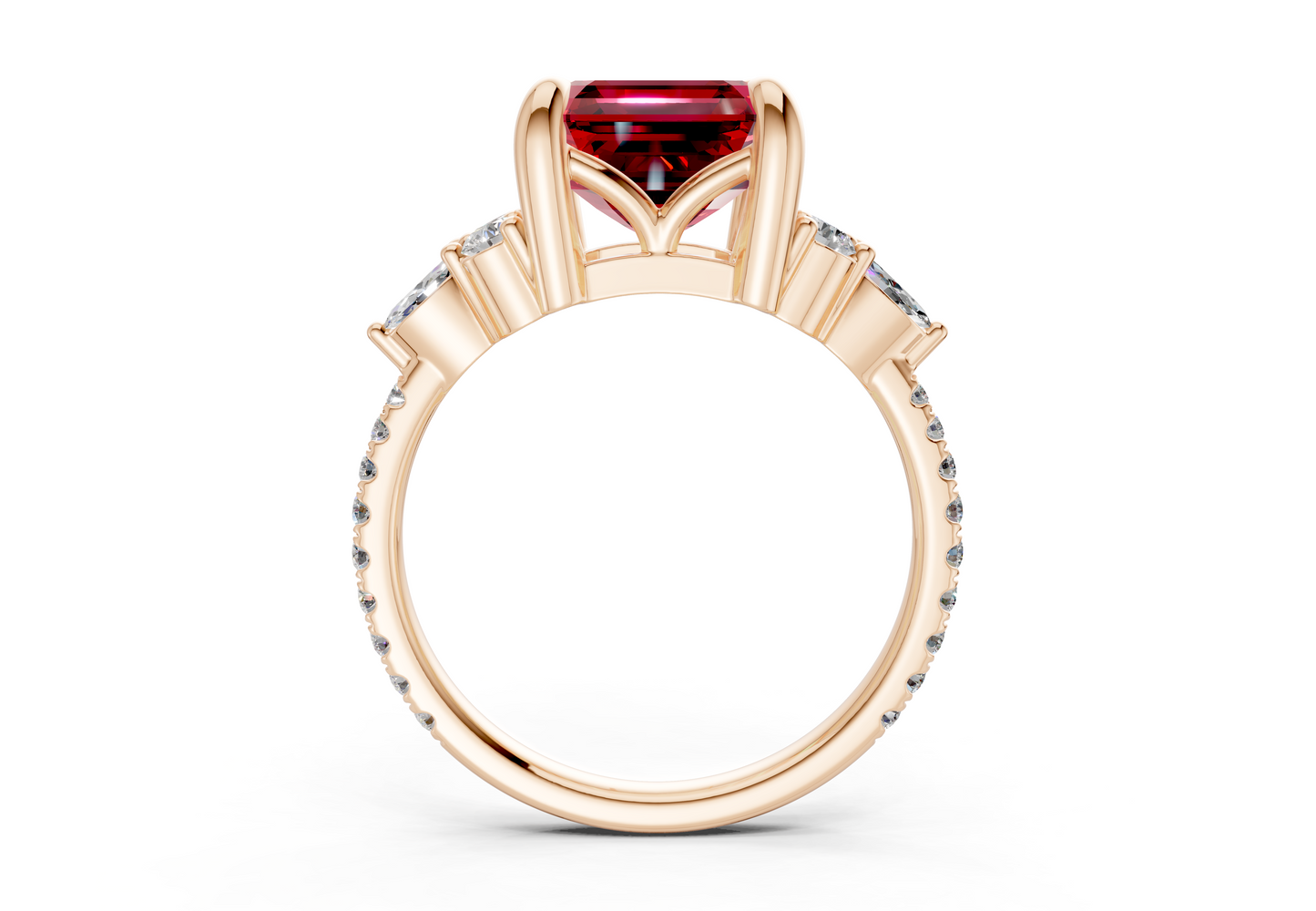 Zephyrine Ruby Gemstone Accent Asscher Cut 1.9mm Engagement Ring