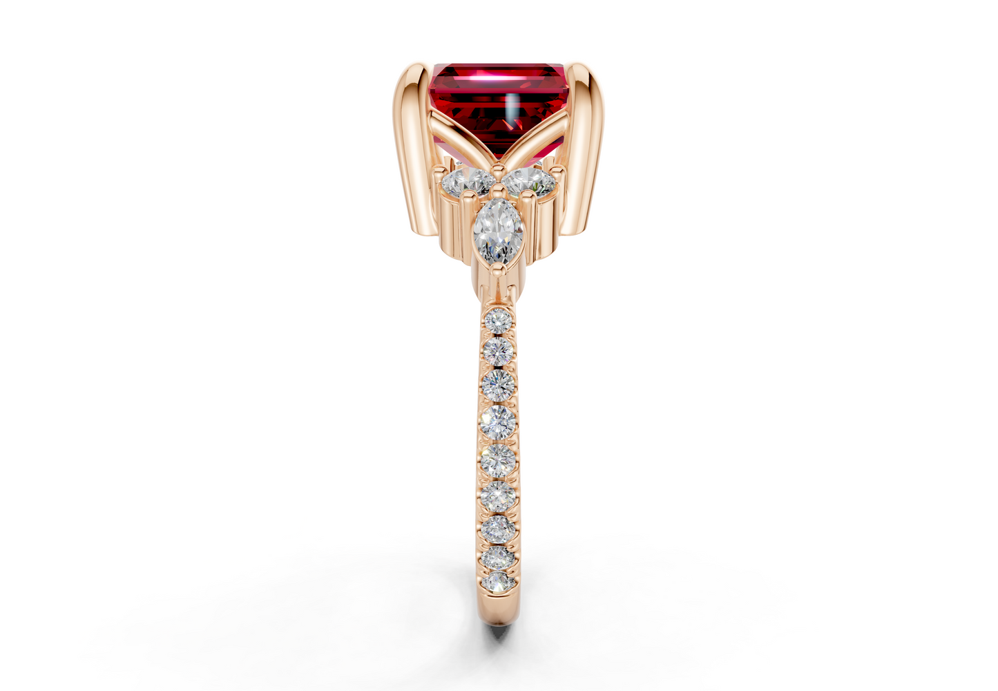 Zephyrine Ruby Gemstone Accent Asscher Cut 1.9mm Engagement Ring