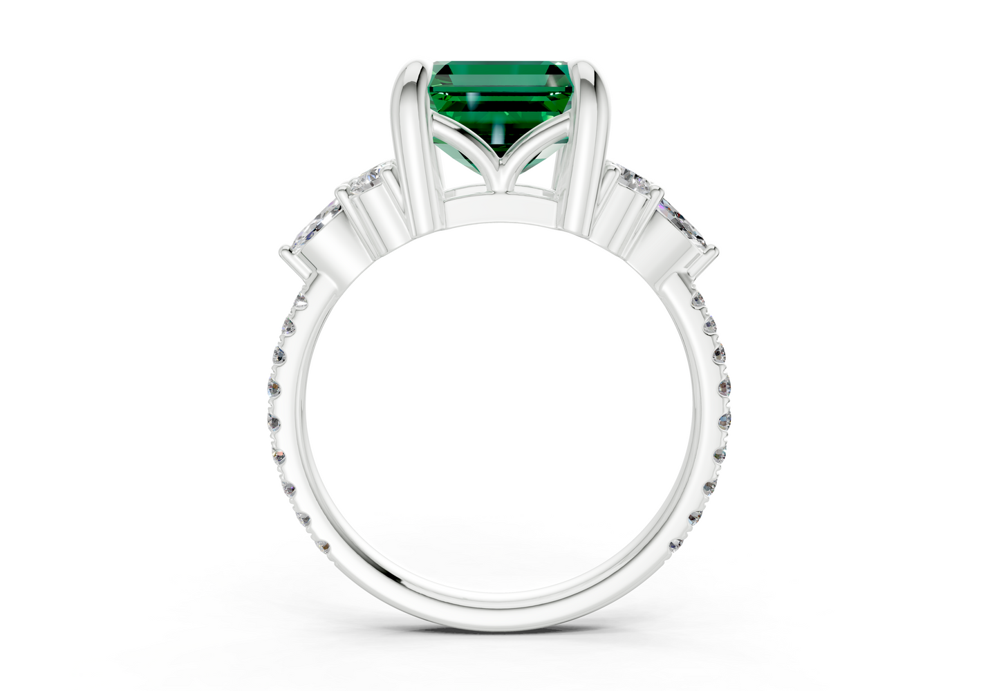 Zephyrine Emerald Gemstone Accent Asscher Cut 1.9mm Engagement Ring