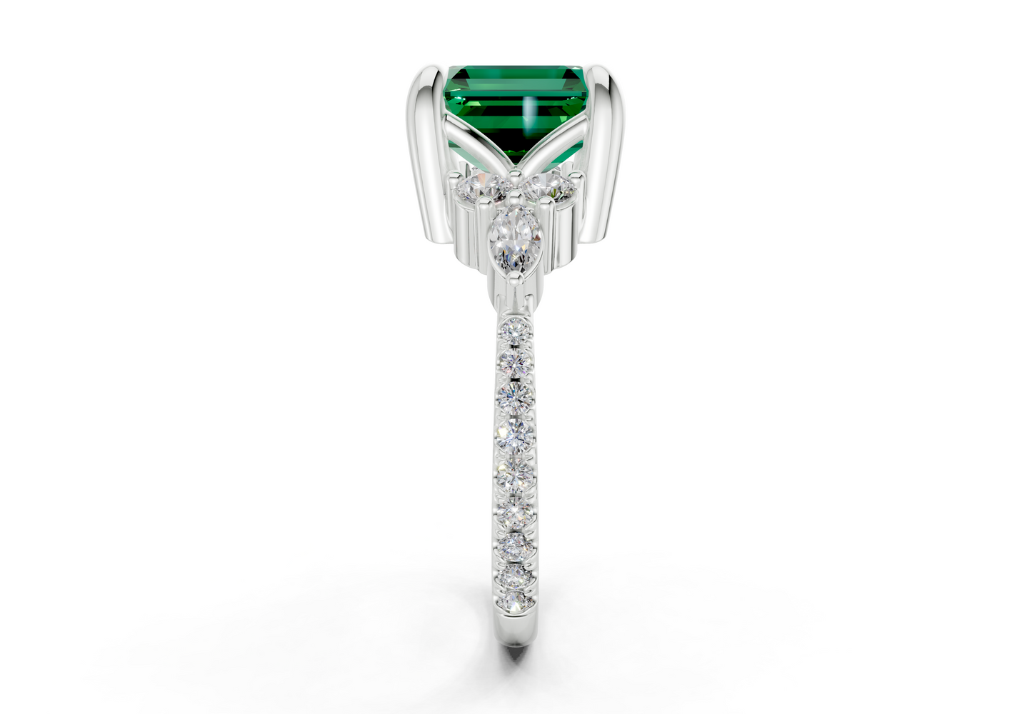 Zephyrine Emerald Gemstone Accent Asscher Cut 1.9mm Engagement Ring