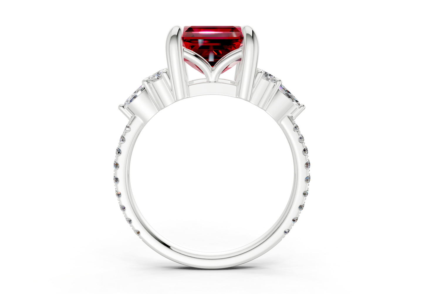 Zephyrine Ruby Gemstone Accent Asscher Cut 1.9mm Engagement Ring