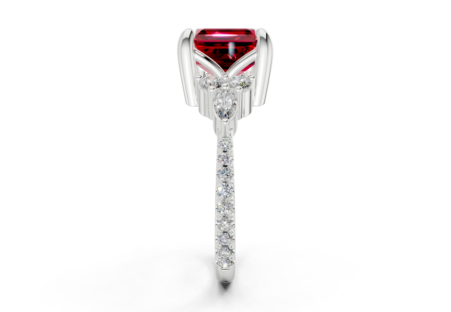 Zephyrine Ruby Gemstone Accent Asscher Cut 1.9mm Engagement Ring