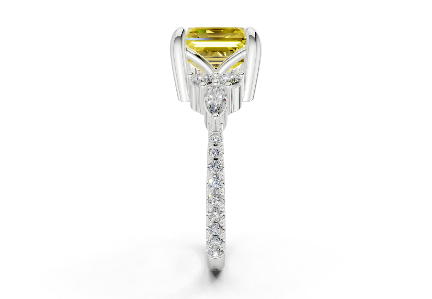 Zephyrine Yellow Diamond Accent Asscher Cut 1.9mm Engagement Ring