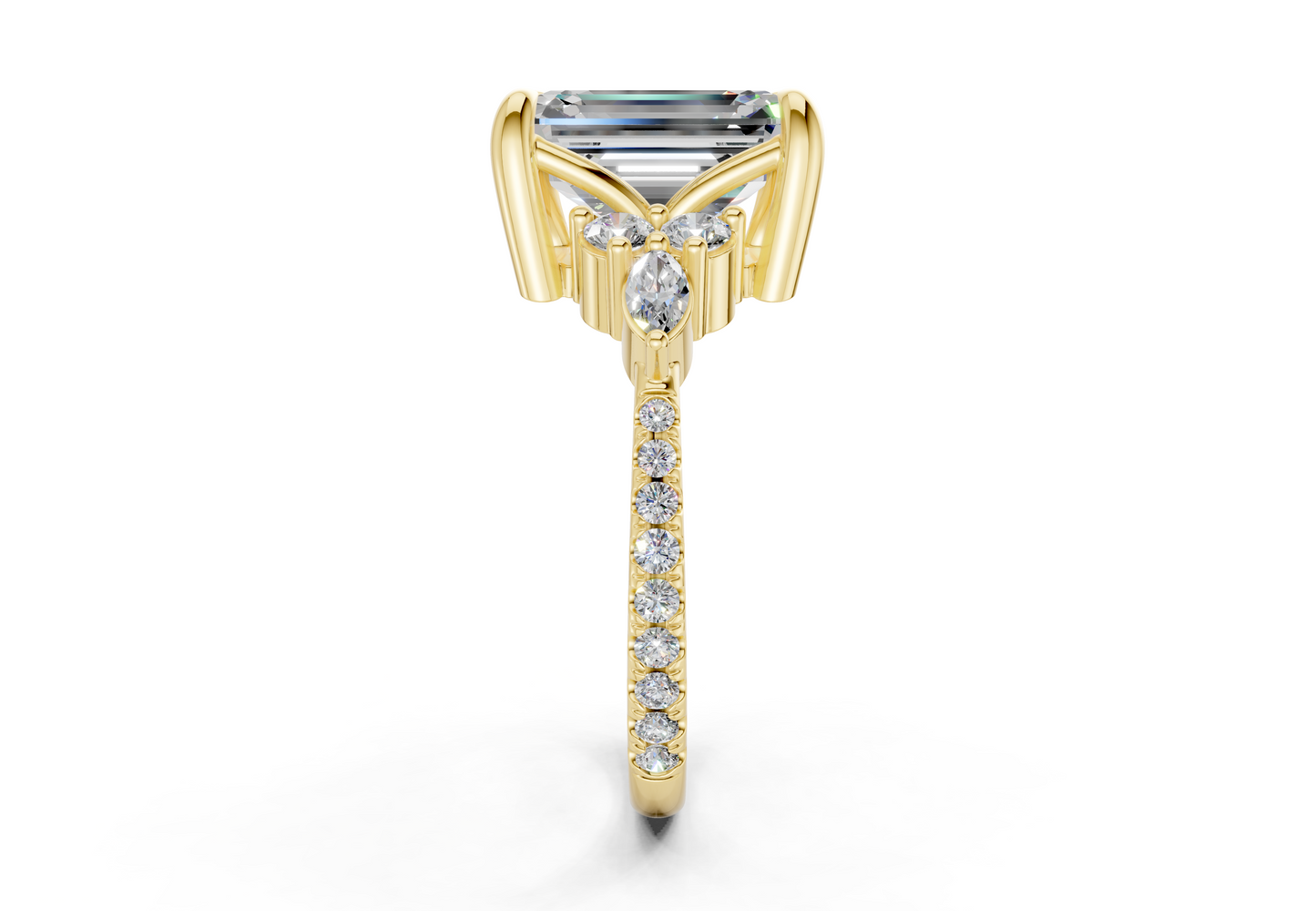 Zephyrine Diamond Accent Emerald Cut 1.9mm Engagement Ring