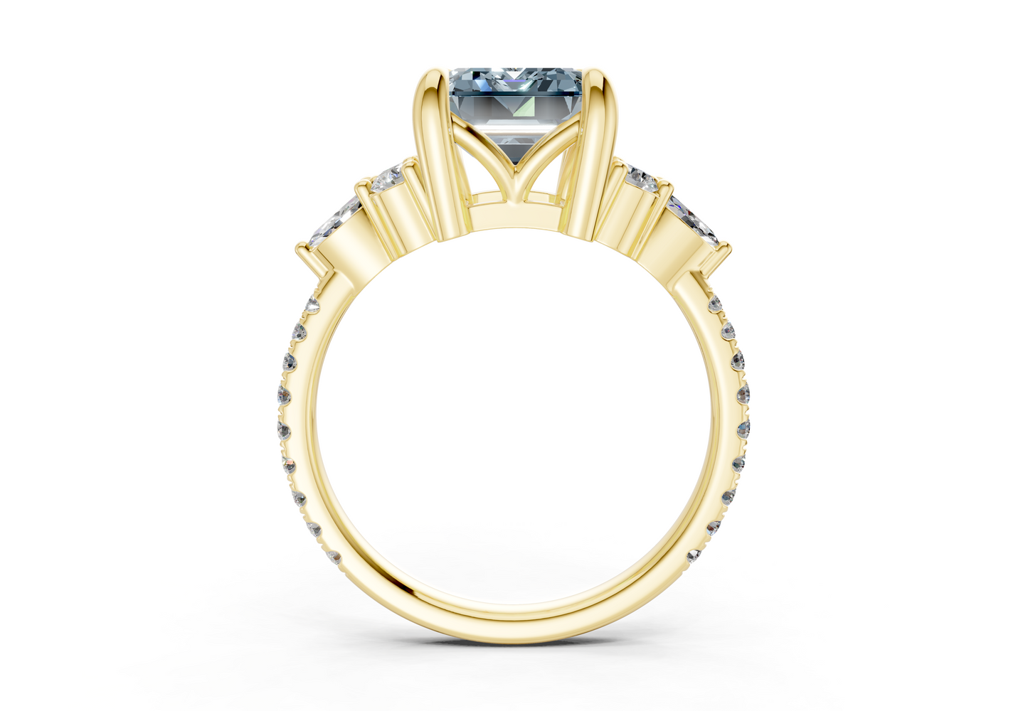 Zephyrine Blue Diamond Accent Emerald Cut 1.9mm Engagement Ring