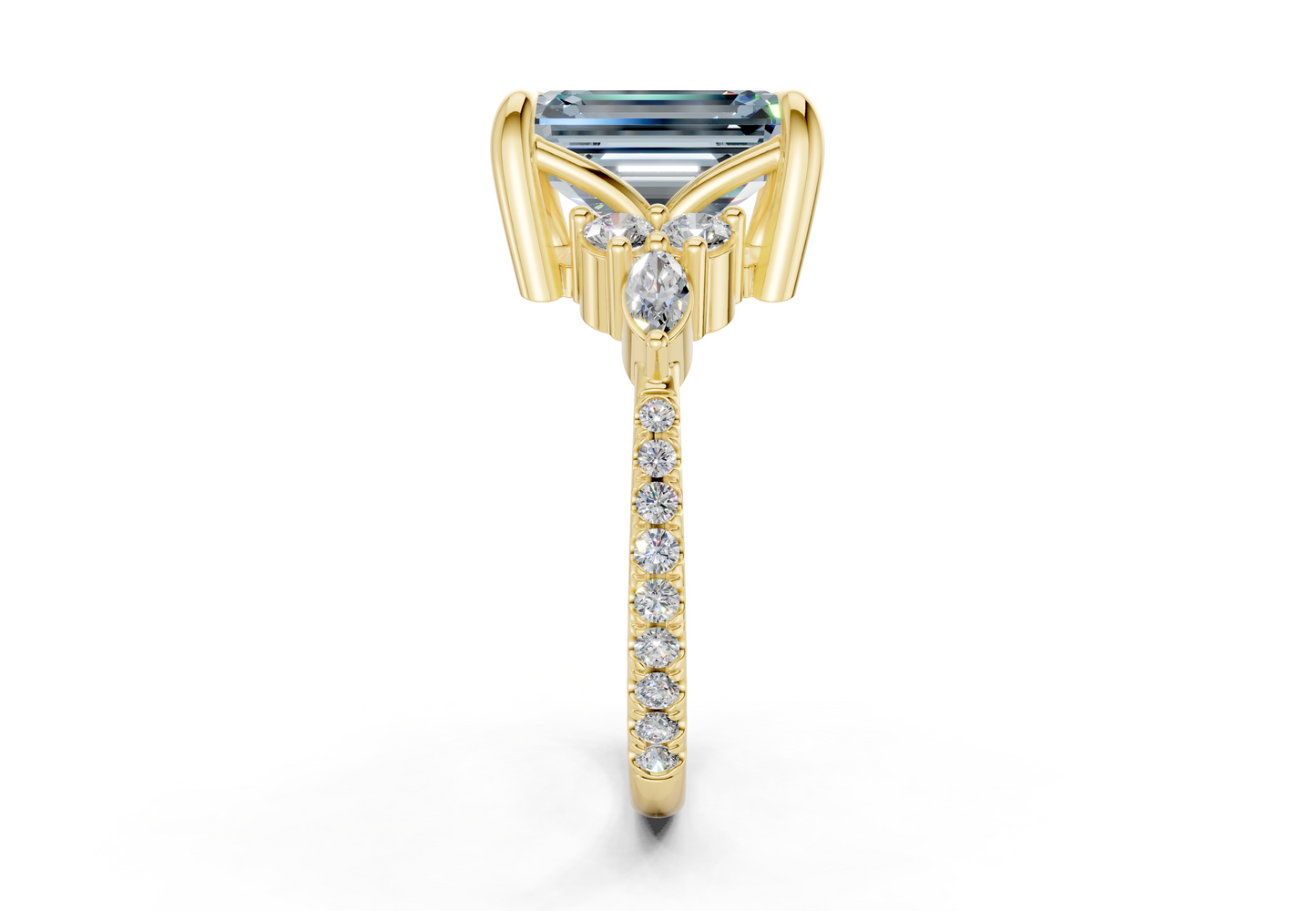 Zephyrine Blue Diamond Accent Emerald Cut 1.9mm Engagement Ring