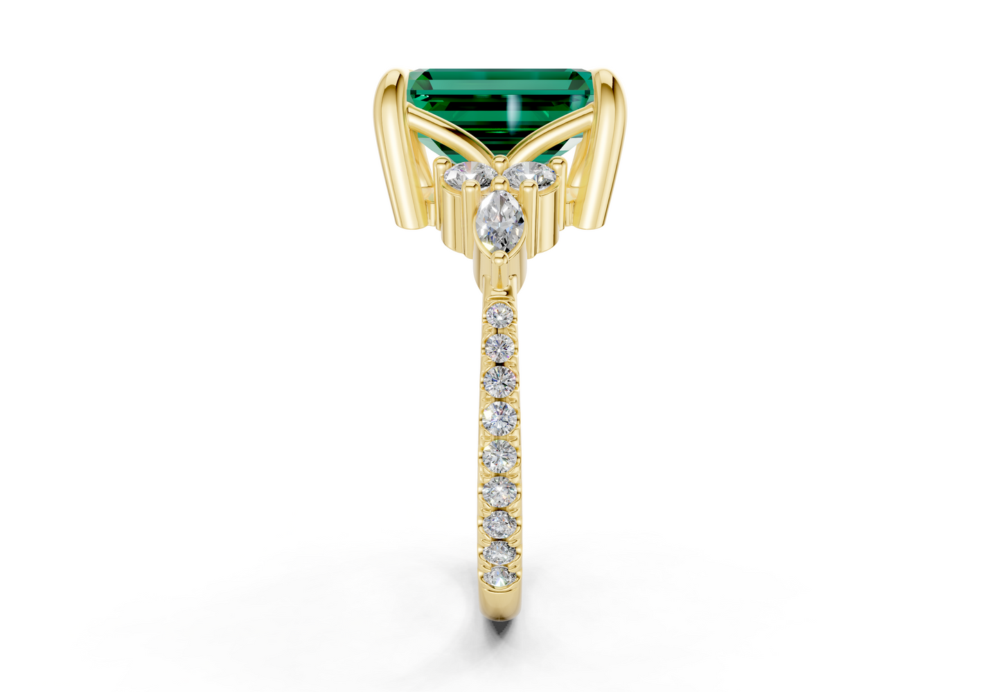 Zephyrine Emerald Gemstone Accent Emerald Cut 1.9mm Engagement Ring