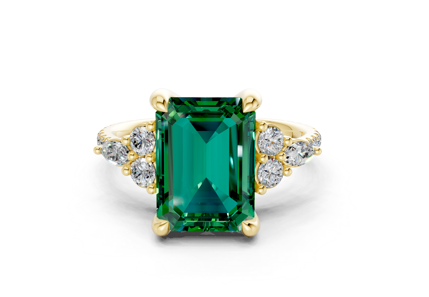 Zephyrine Emerald Gemstone Accent Emerald Cut 1.9mm Engagement Ring