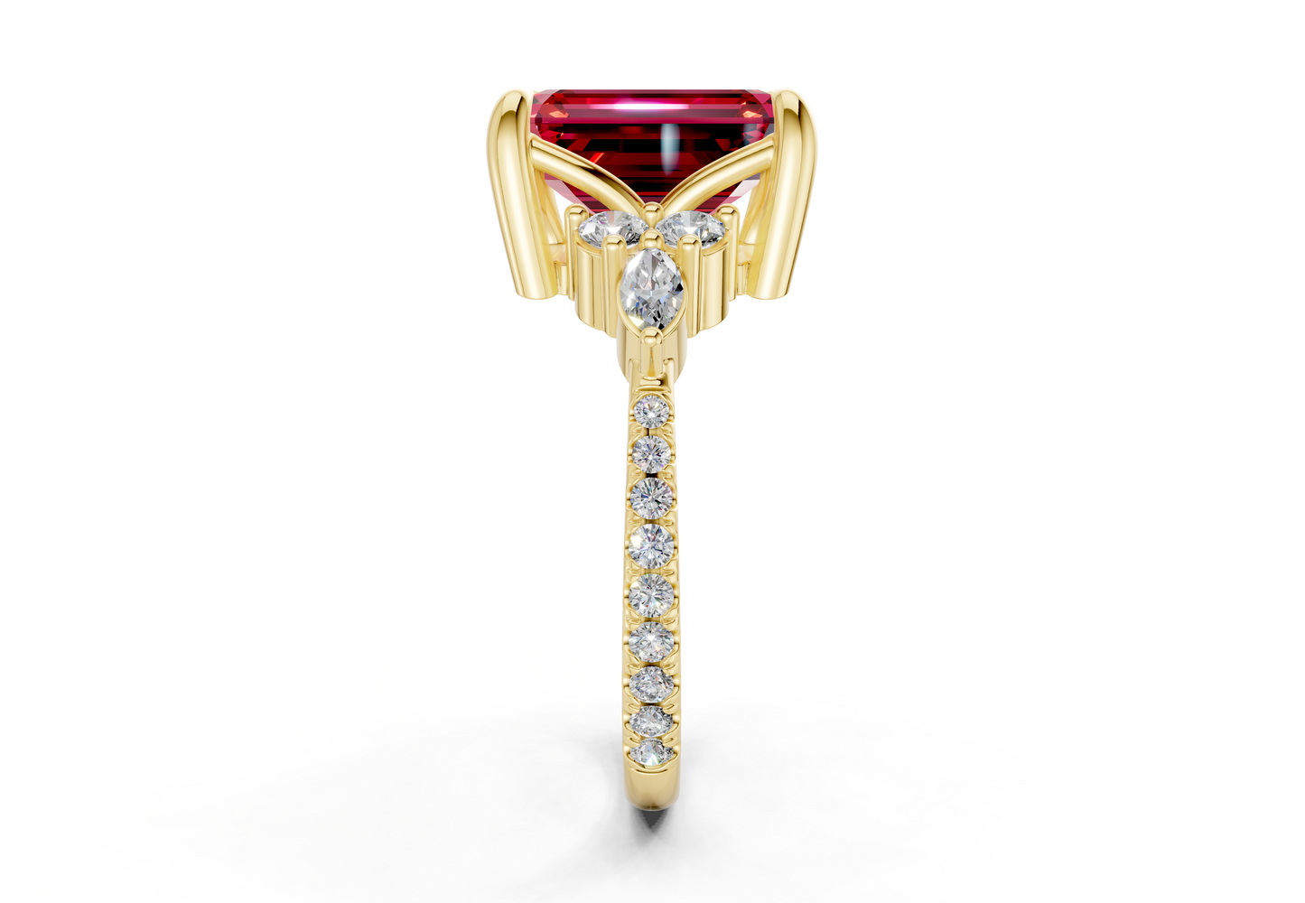 Zephyrine Ruby Gemstone Accent Emerald Cut 1.9mm Engagement Ring