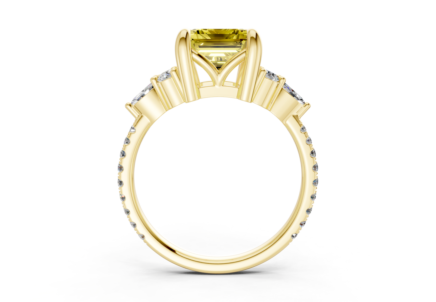 Zephyrine Yellow Diamond Accent Emerald Cut 1.9mm Engagement Ring