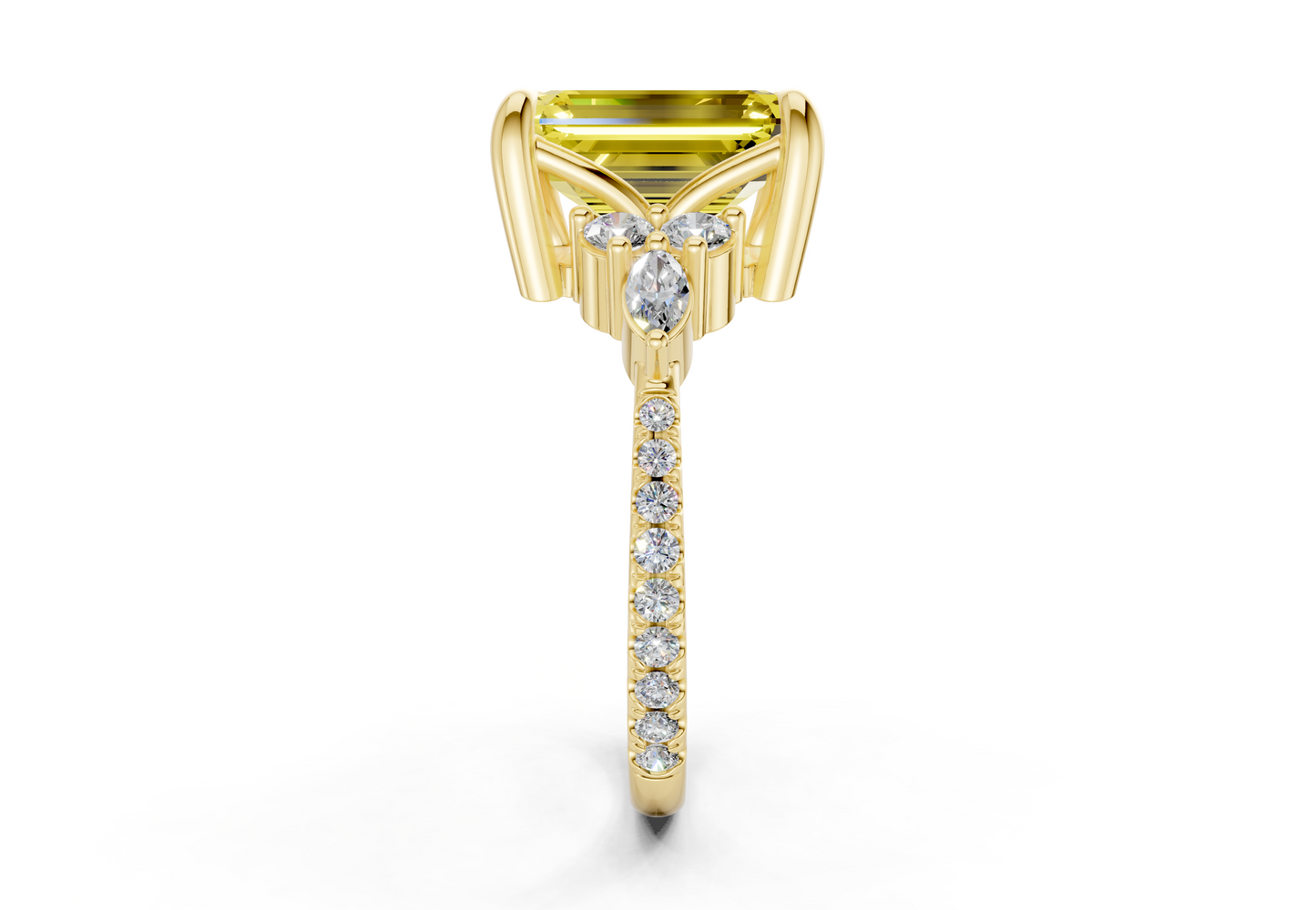 Zephyrine Yellow Diamond Accent Emerald Cut 1.9mm Engagement Ring
