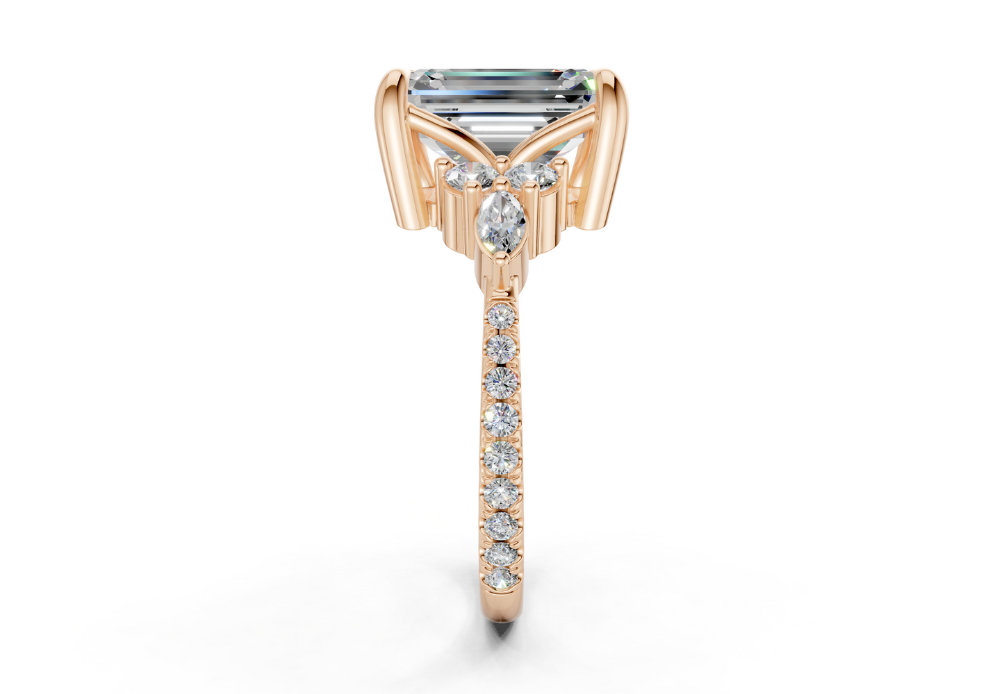Zephyrine Diamond Accent Emerald Cut 1.9mm Engagement Ring