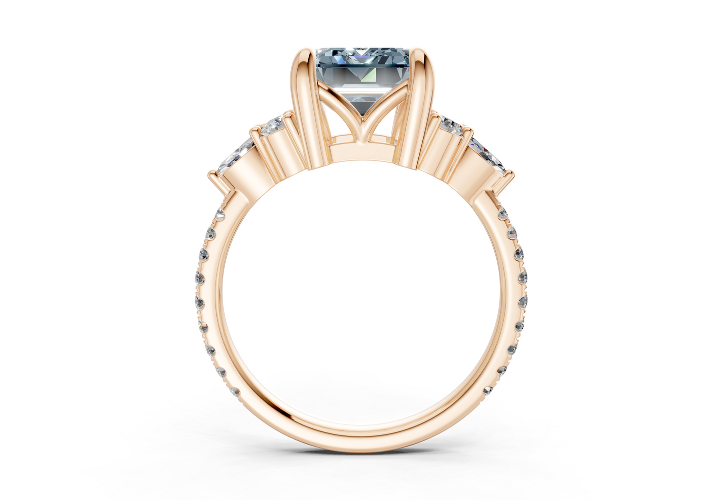 Zephyrine Blue Diamond Accent Emerald Cut 1.9mm Engagement Ring