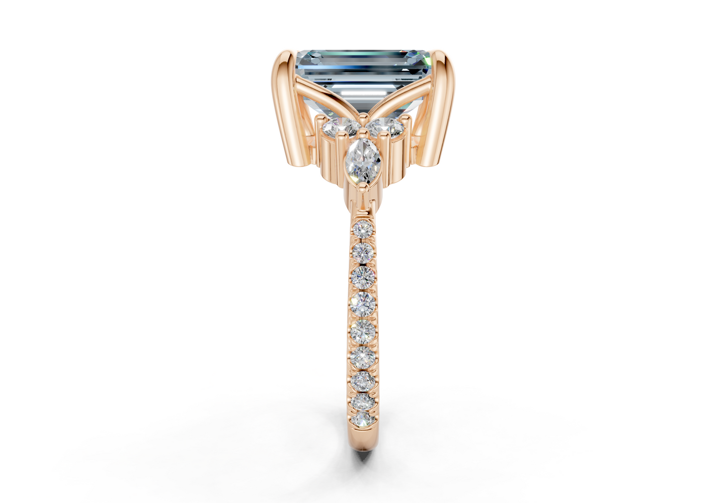 Zephyrine Blue Diamond Accent Emerald Cut 1.9mm Engagement Ring