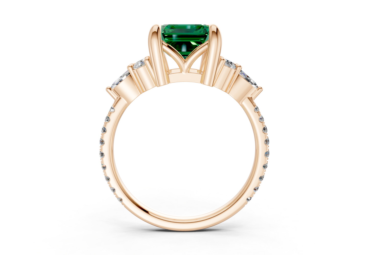 Zephyrine Emerald Gemstone Accent Emerald Cut 1.9mm Engagement Ring