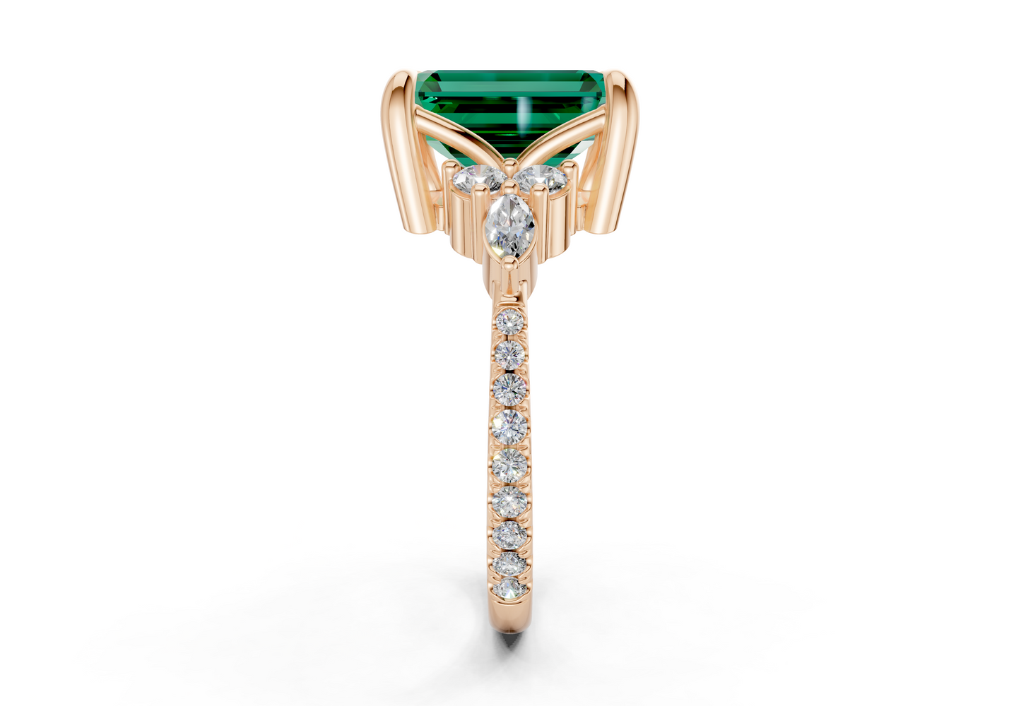 Zephyrine Emerald Gemstone Accent Emerald Cut 1.9mm Engagement Ring