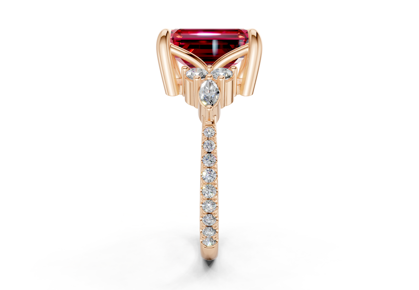 Zephyrine Ruby Gemstone Accent Emerald Cut 1.9mm Engagement Ring