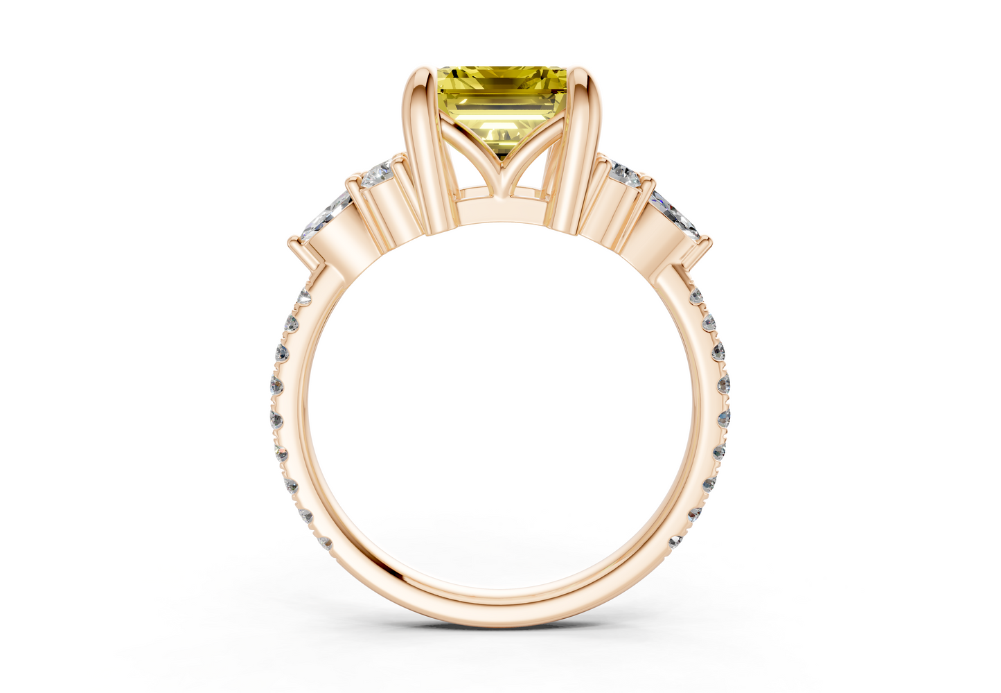 Zephyrine Yellow Diamond Accent Emerald Cut 1.9mm Engagement Ring