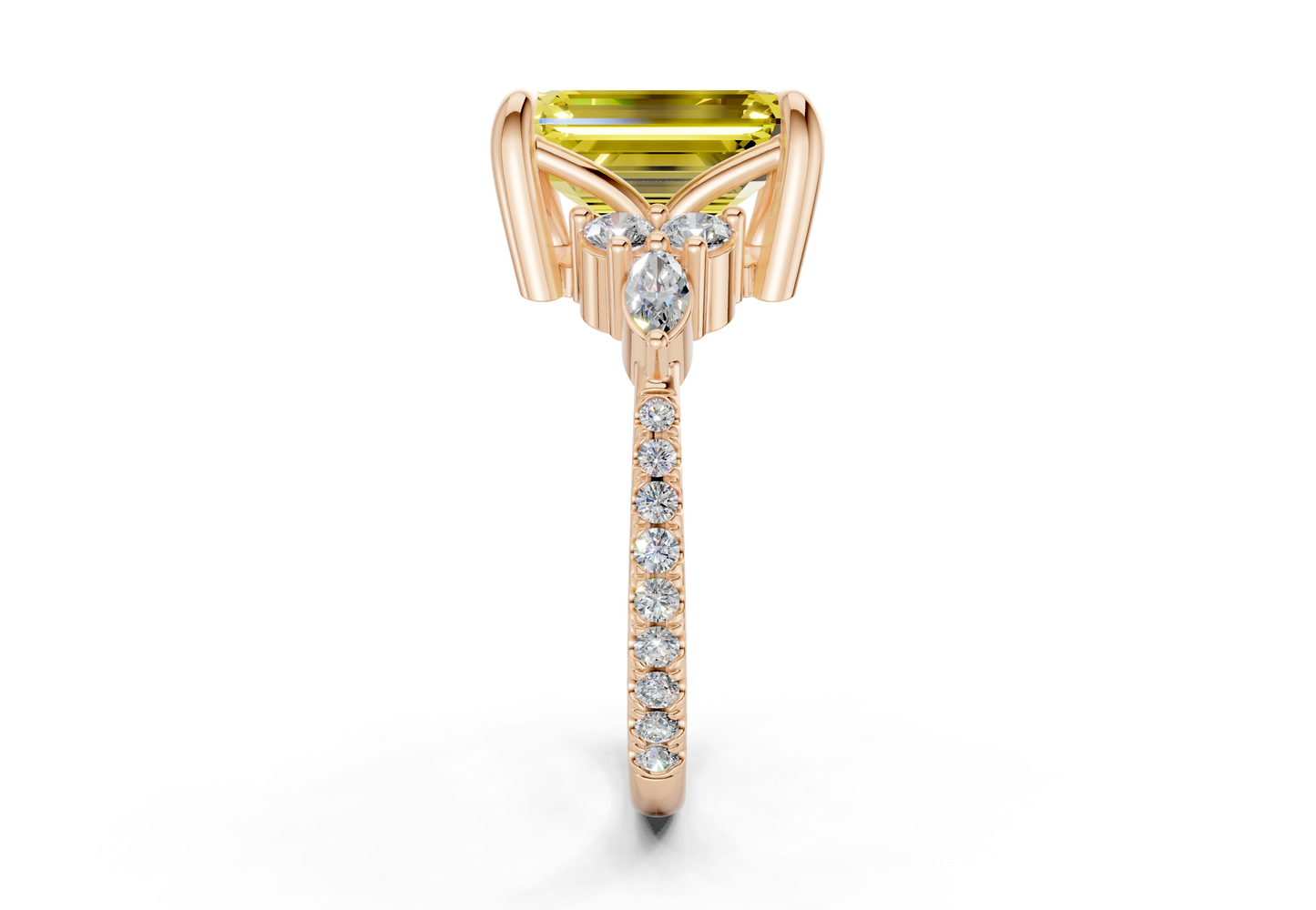 Zephyrine Yellow Diamond Accent Emerald Cut 1.9mm Engagement Ring