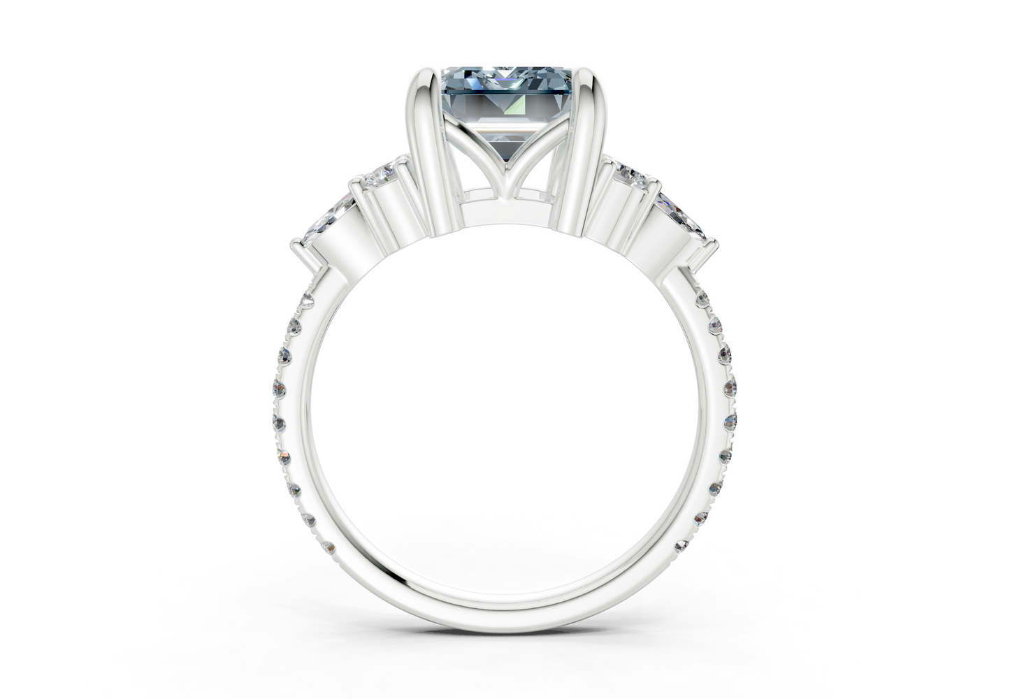 Zephyrine Blue Diamond Accent Emerald Cut 1.9mm Engagement Ring