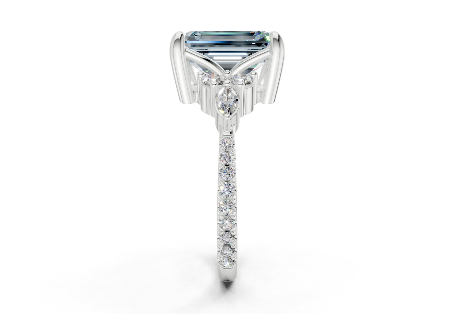 Zephyrine Blue Diamond Accent Emerald Cut 1.9mm Engagement Ring