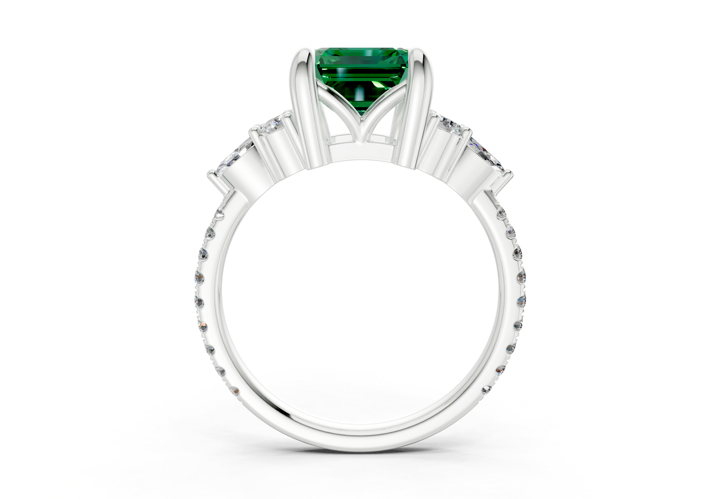 Zephyrine Emerald Gemstone Accent Emerald Cut 1.9mm Engagement Ring