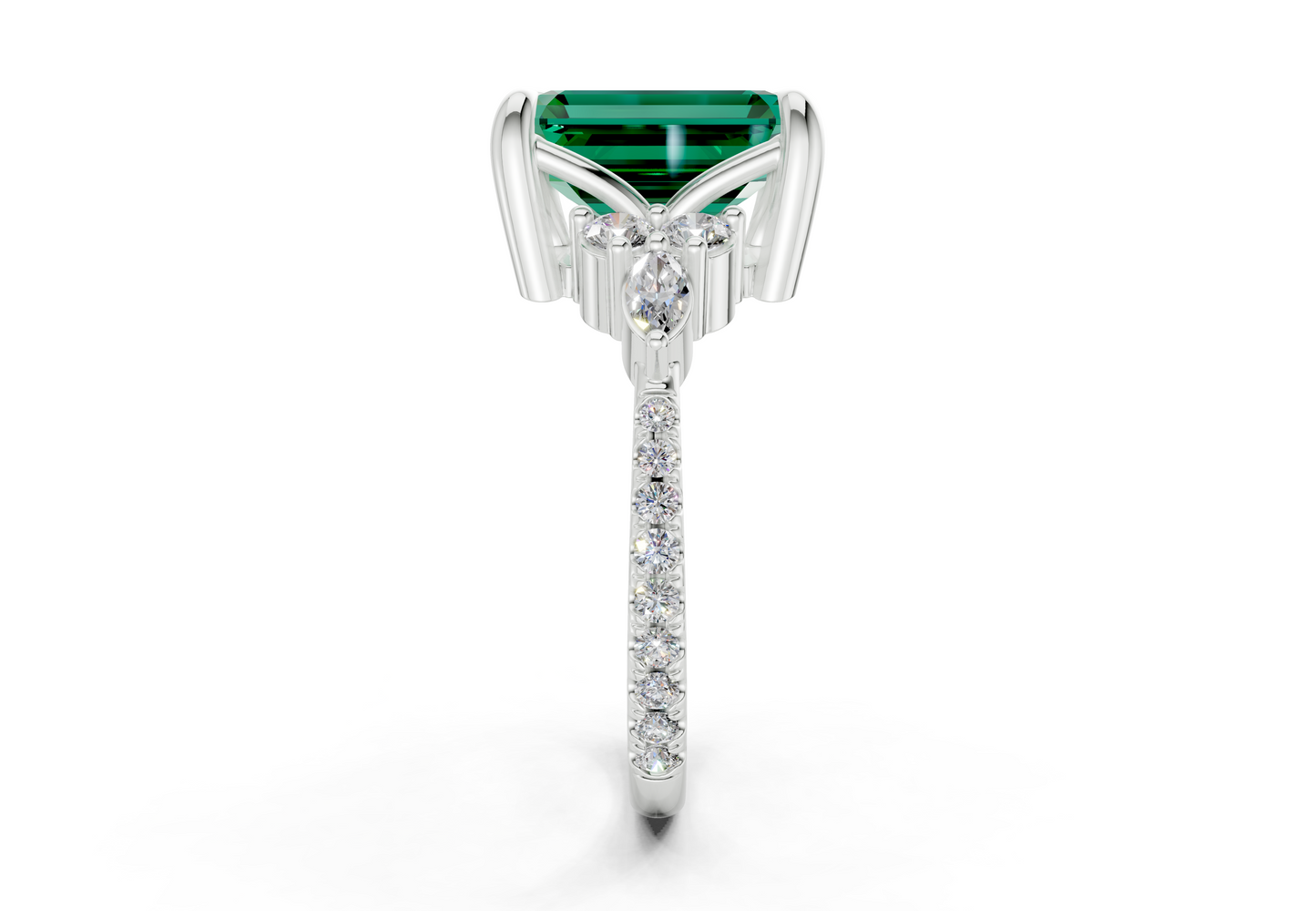 Zephyrine Emerald Gemstone Accent Emerald Cut 1.9mm Engagement Ring