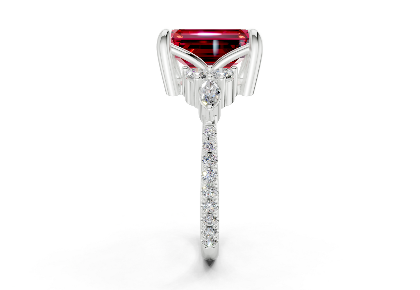 Zephyrine Ruby Gemstone Accent Emerald Cut 1.9mm Engagement Ring