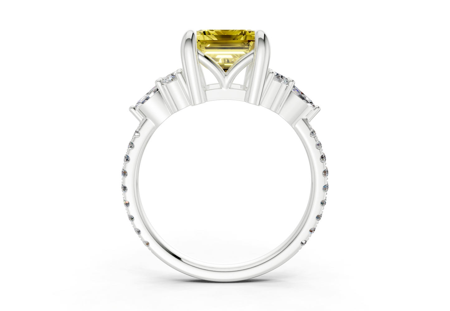 Zephyrine Yellow Diamond Accent Emerald Cut 1.9mm Engagement Ring