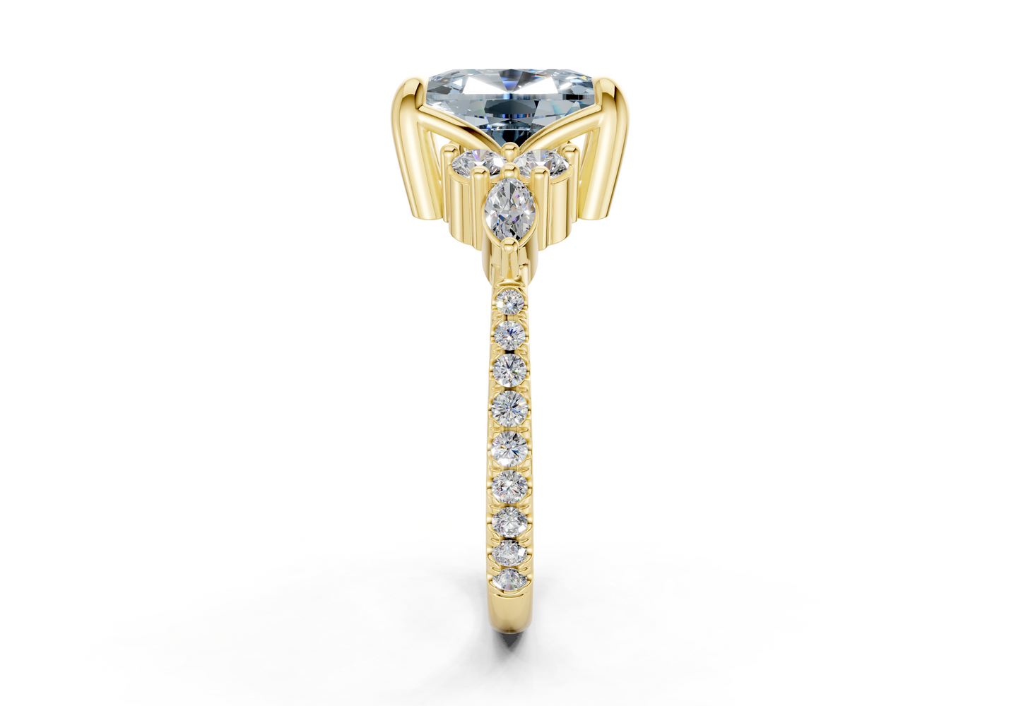 Zephyrine Blue Diamond Accent Elongated Cushion Cut 1.9mm Engagement Ring