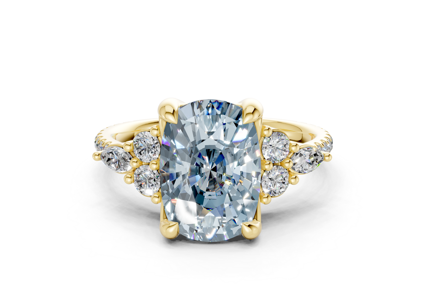 Zephyrine Blue Diamond Accent Elongated Cushion Cut 1.9mm Engagement Ring