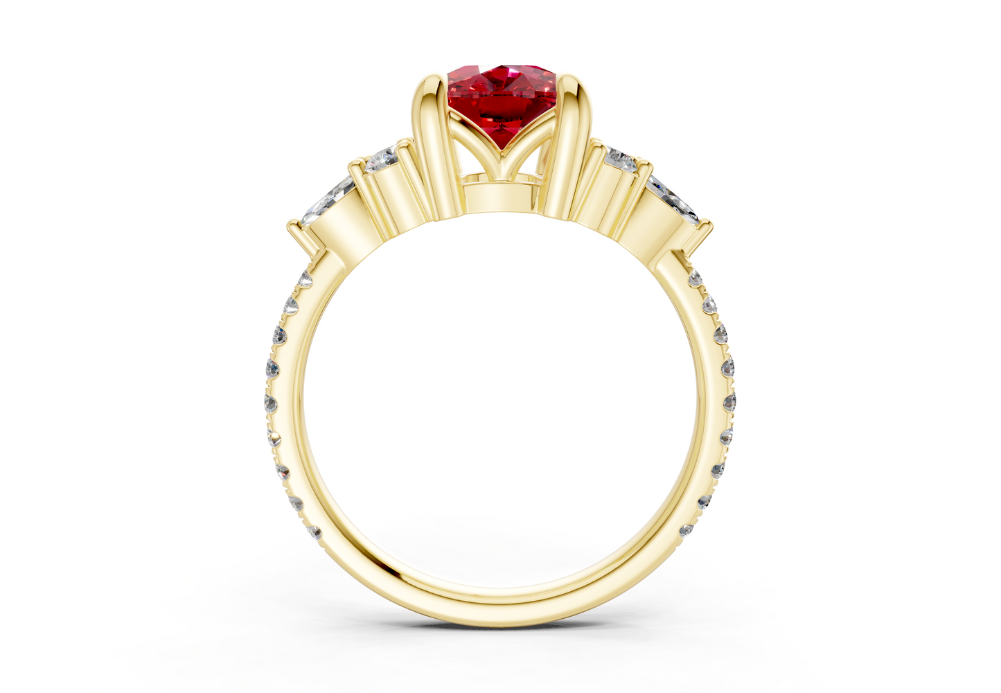 Zephyrine Ruby Gemstone Accent Elongated Cushion Cut 1.9mm Engagement Ring