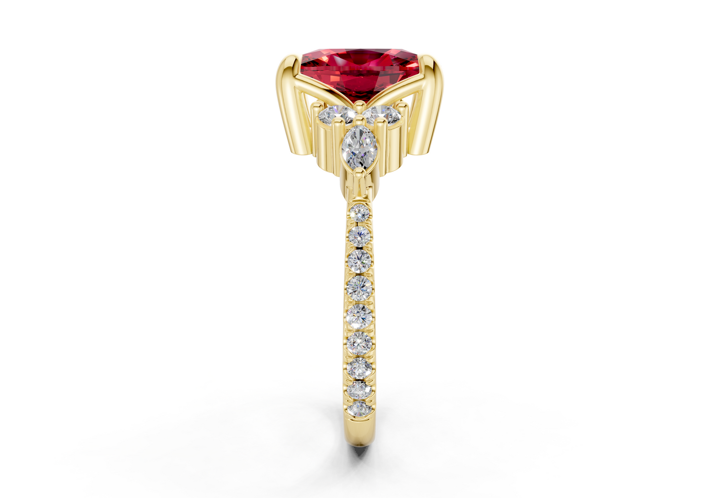 Zephyrine Ruby Gemstone Accent Elongated Cushion Cut 1.9mm Engagement Ring