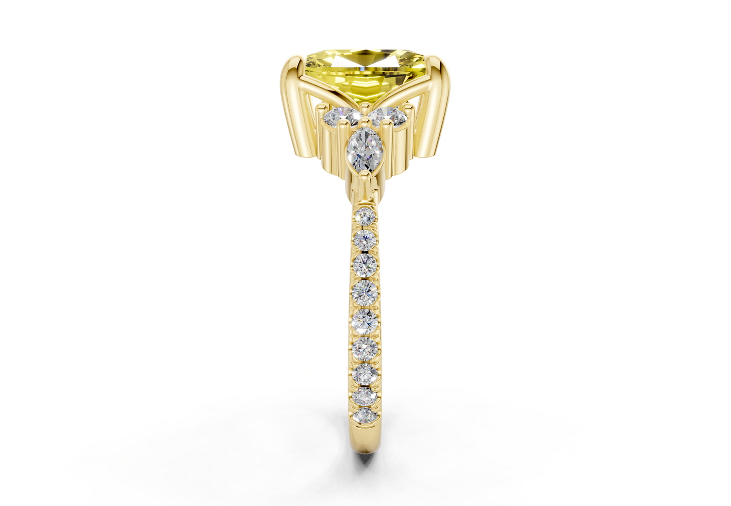 Zephyrine Yellow Diamond Accent Elongated Cushion Cut 1.9mm Engagement Ring
