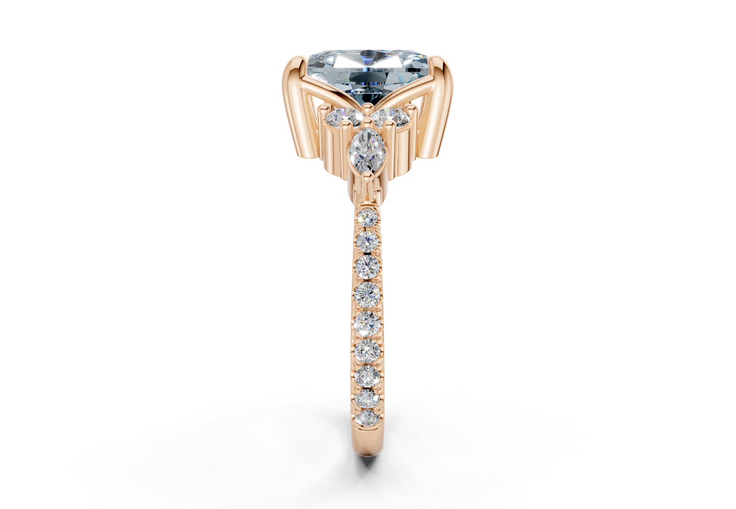 Zephyrine Blue Diamond Accent Elongated Cushion Cut 1.9mm Engagement Ring