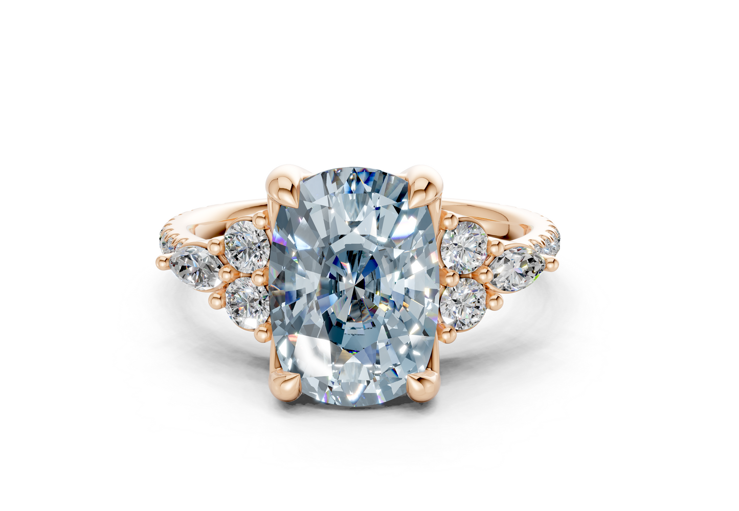 Zephyrine Blue Diamond Accent Elongated Cushion Cut 1.9mm Engagement Ring