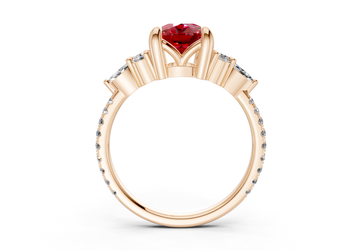 Zephyrine Ruby Gemstone Accent Elongated Cushion Cut 1.9mm Engagement Ring