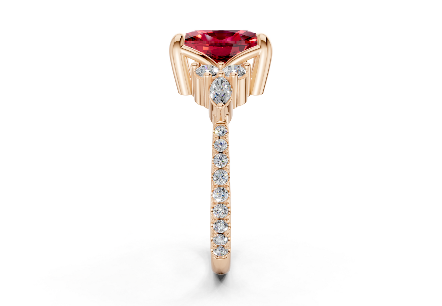 Zephyrine Ruby Gemstone Accent Elongated Cushion Cut 1.9mm Engagement Ring