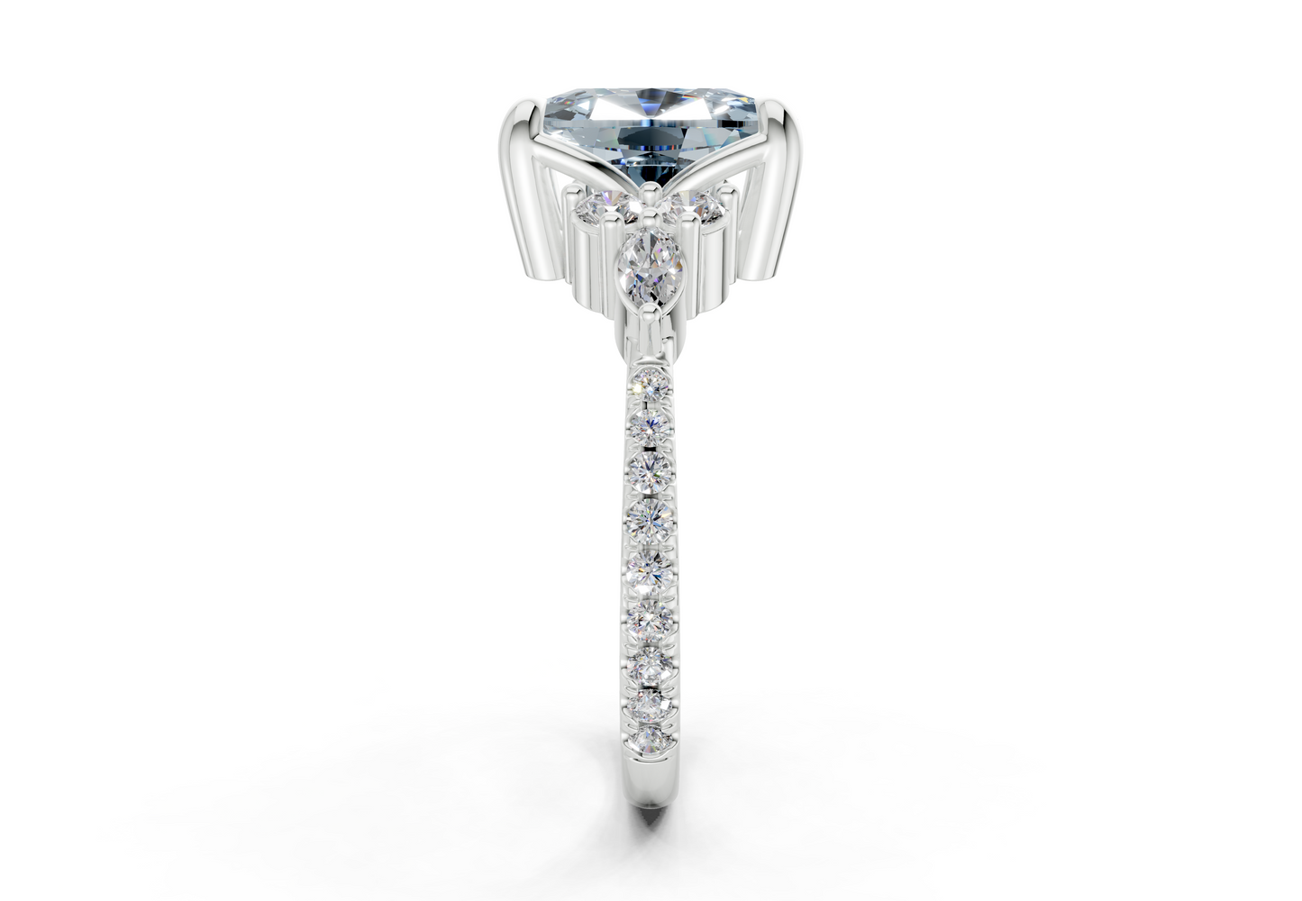 Zephyrine Blue Diamond Accent Elongated Cushion Cut 1.9mm Engagement Ring
